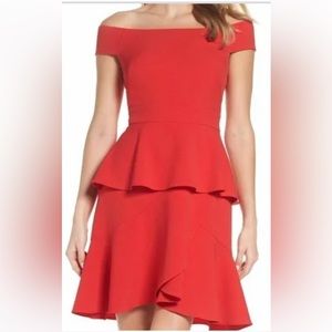 Eliza J off the shoulder red dress